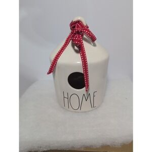 Rea Dunn Ceramic Round Birdhouse Artesian Collection Red Ribbon Outdoor Whimsica